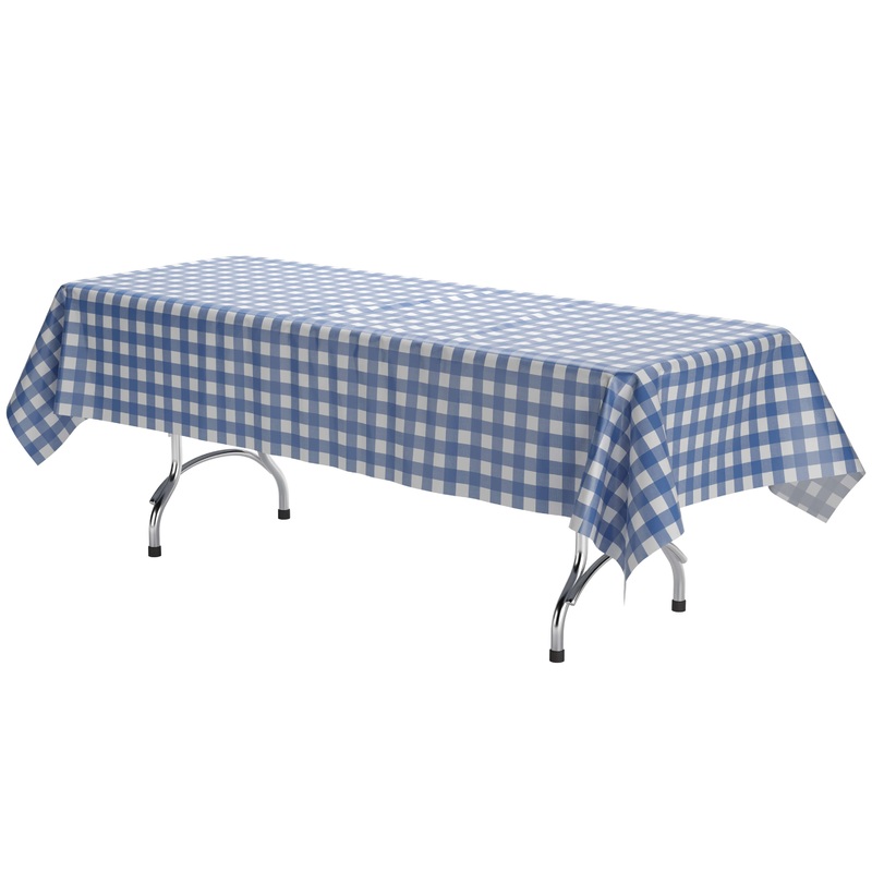 Blue Gingham Plastic Table Cover | Case of 48