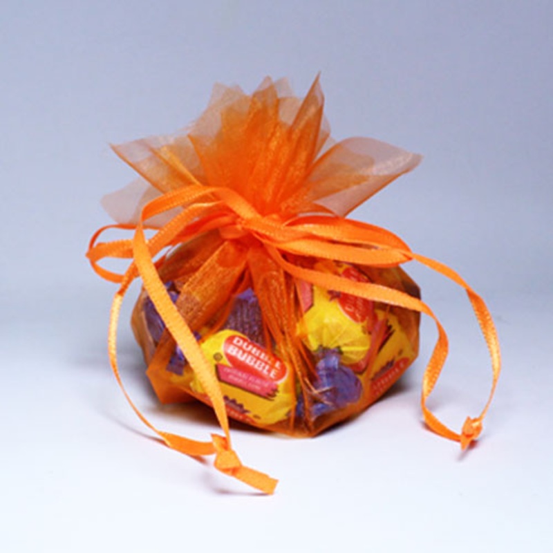 Orange Small Flower Edge Organza Pouch | 12 Count