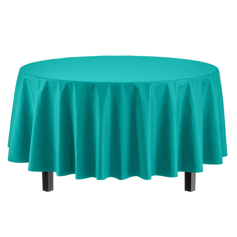 Premium Round Teal Plastic Table Cover