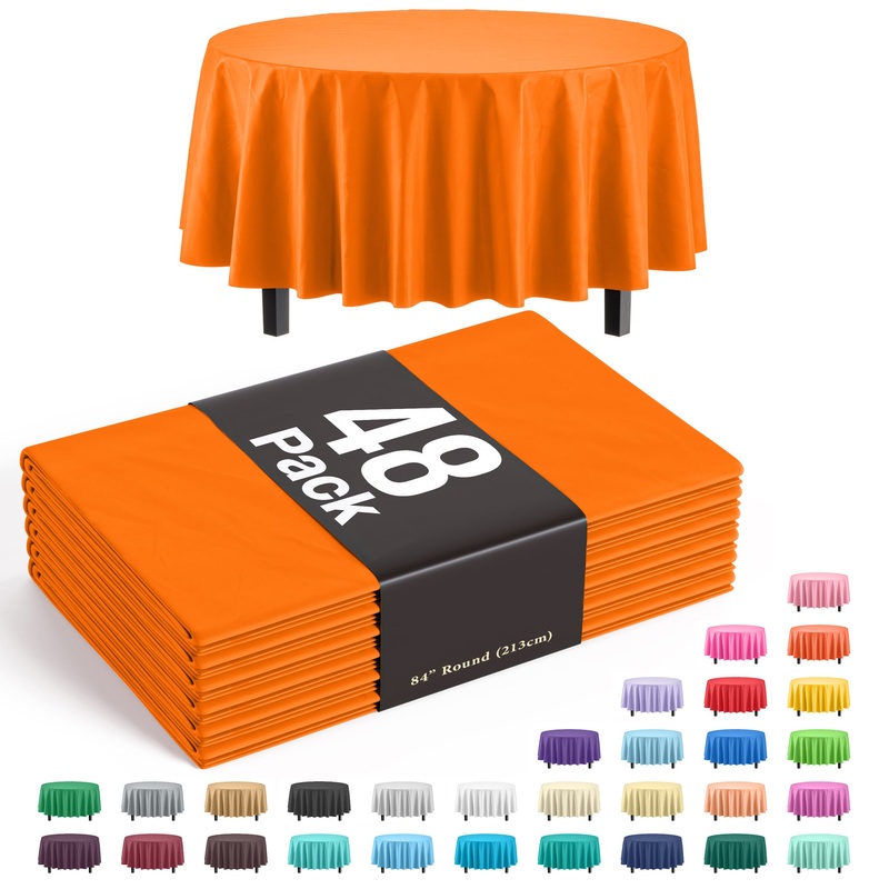 Round Orange Plastic Table Cover | Case of 48