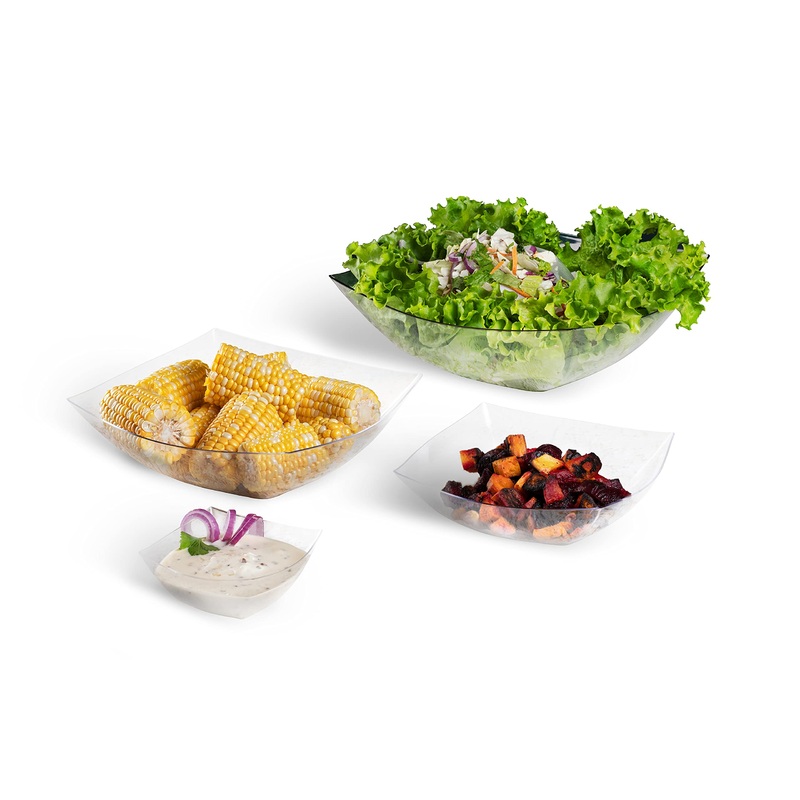 32 Oz. | Clear Square Plastic Serving Bowl | 48 Count