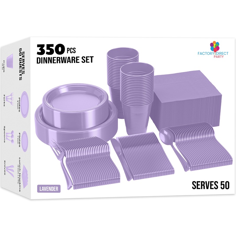 350 Pcs Lavender Plastic Disposable Tableware Set