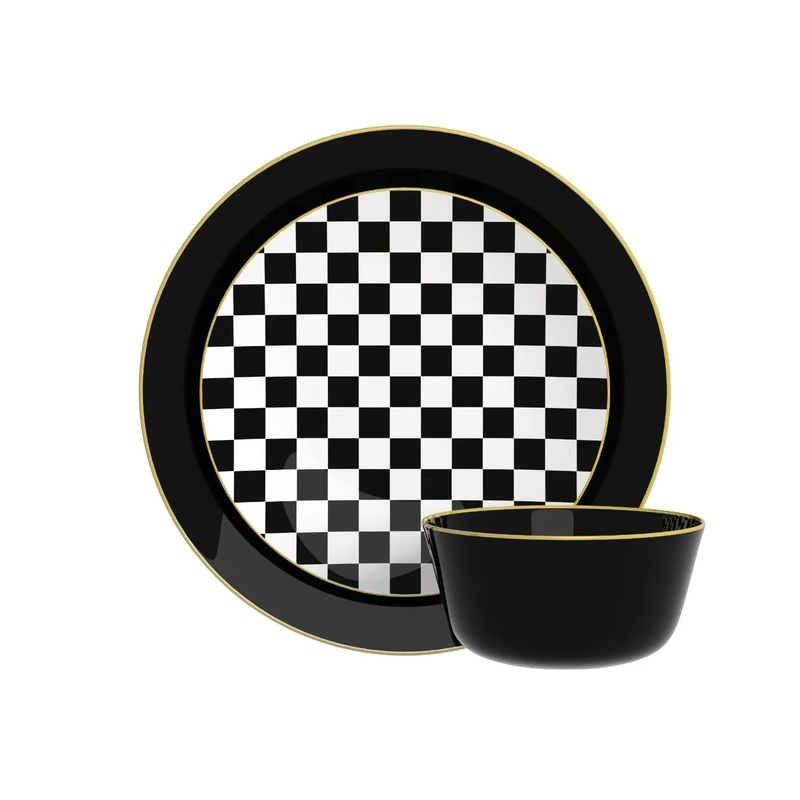 Disposable Black And Checkerboard Set