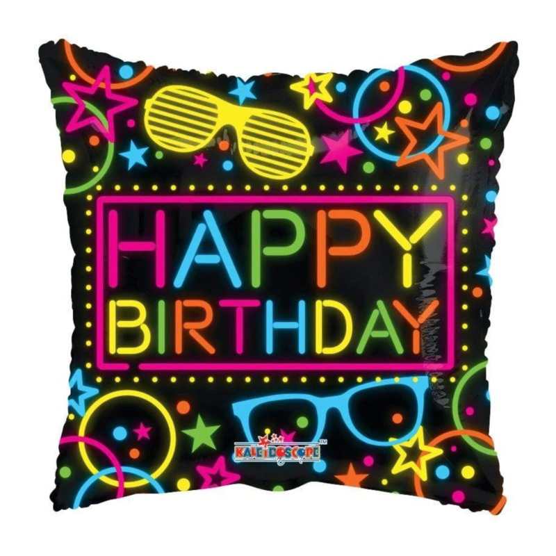 Happy Birthday Neon Black Mylar Balloon | 1 Count