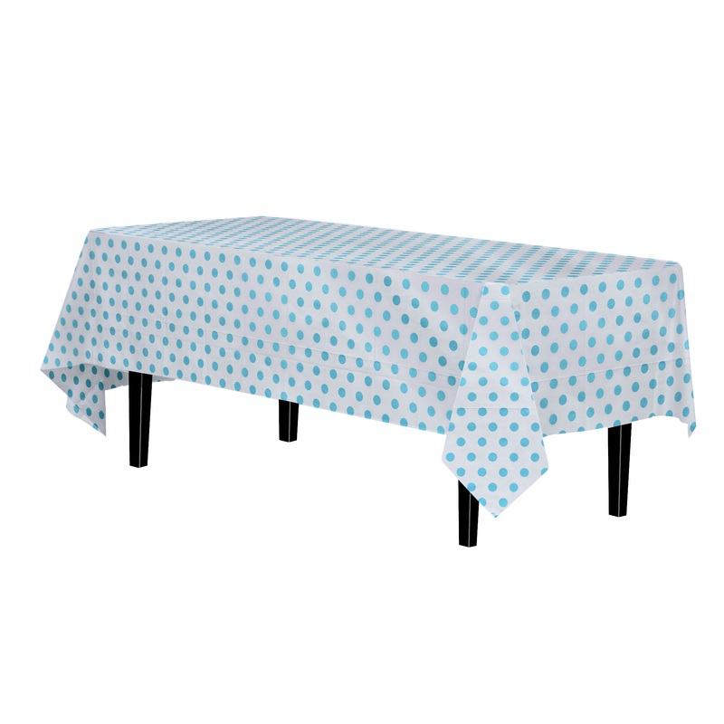 Light Blue Polka Dot Plastic Table Covers | 12 Pack
