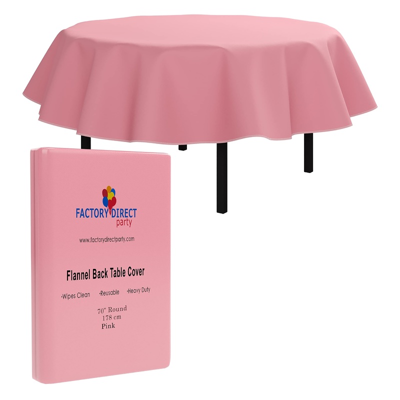 Pink Flannel Backed Plastic Table Cover 70 In. Round