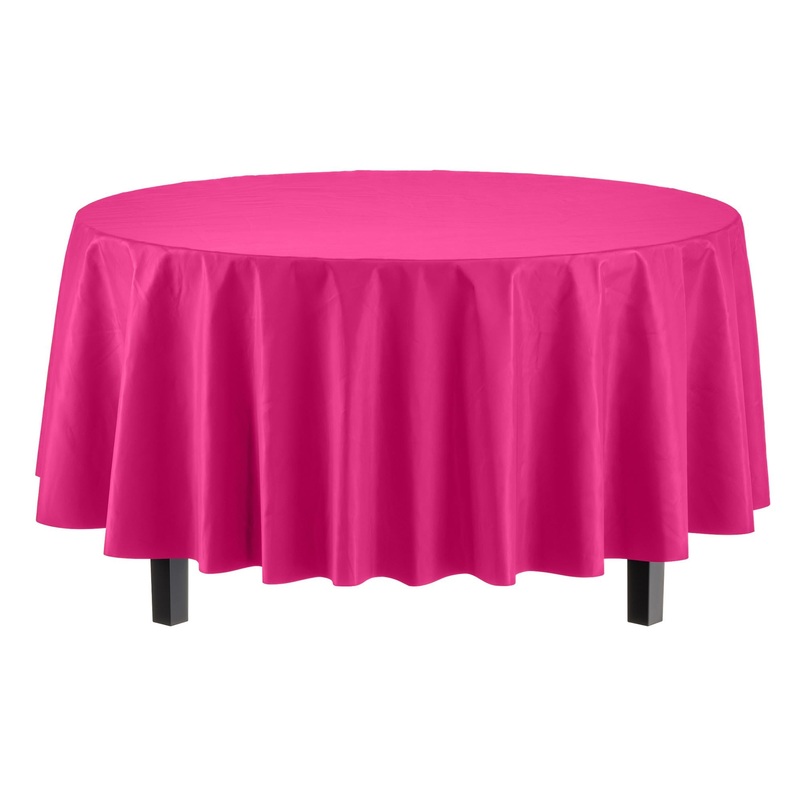 Premium Round Cerise Plastic Table Cover