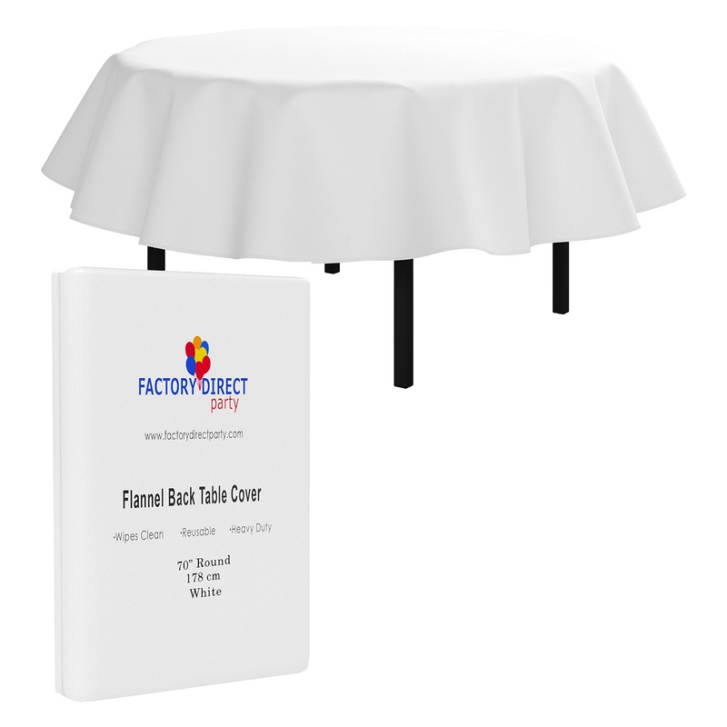 White Flannel Backed Plastic Table Cover 70 In. Round