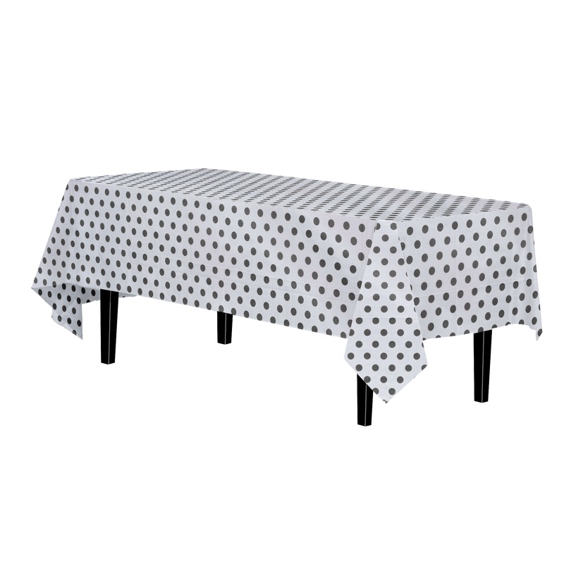 Black Polka Dot Plastic Table Cover | Case of 12