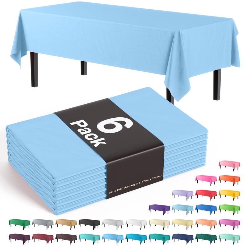 Premium Light Blue Plastic Table Covers | 6 Pack