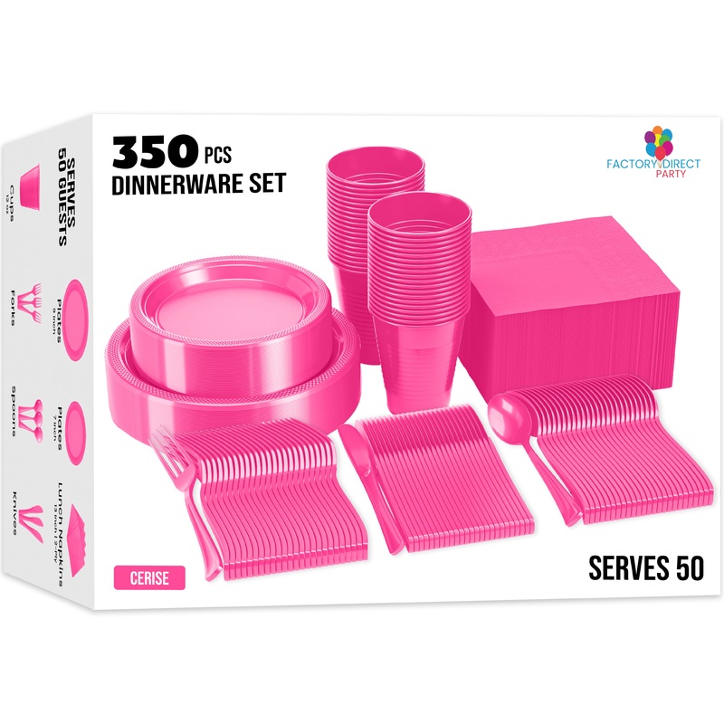 350 Pcs Cerise Plastic Disposable Tableware Set