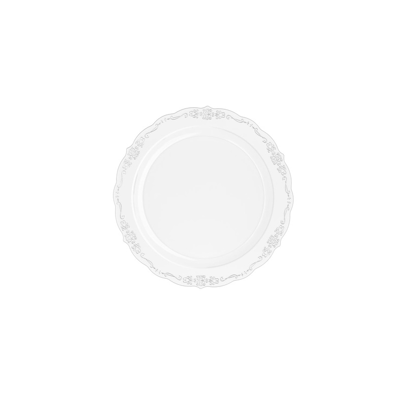 7.5 In. Clear Victorian Design Plastic Plates | 120 Count