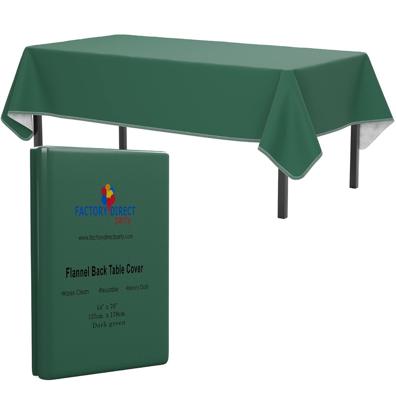 Dark Green Flannel Backed Plastic Table Cover 54 In. x 70 In.