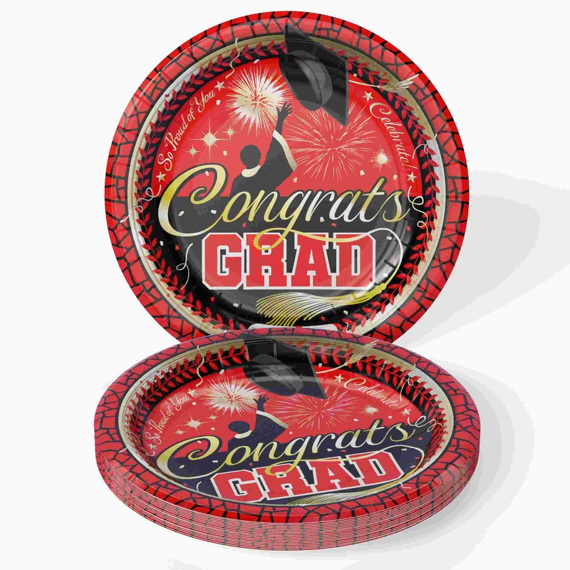 9 In. White/Red Graduation Plates | 24 Count