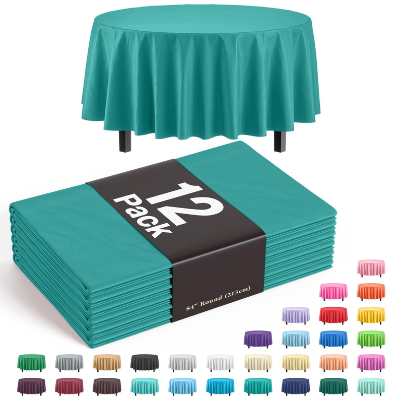 Round Teal Plastic Table Covers | 12 Pack