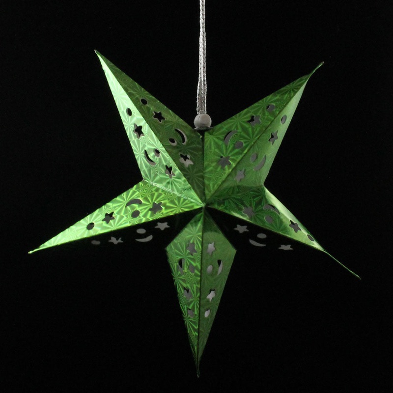 12 In. Holographic Green Paper Star Lantern