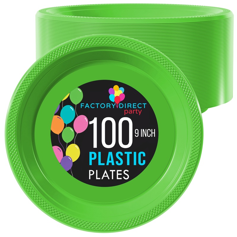 9 In. Lime Green Plastic Plates | 100 Count