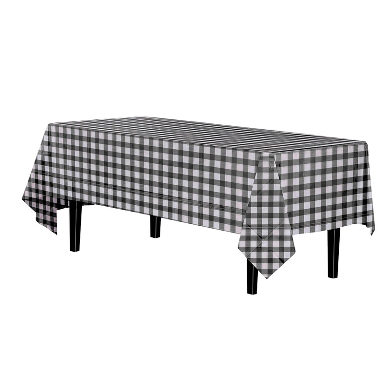 Black Gingham Plastic Table Cover