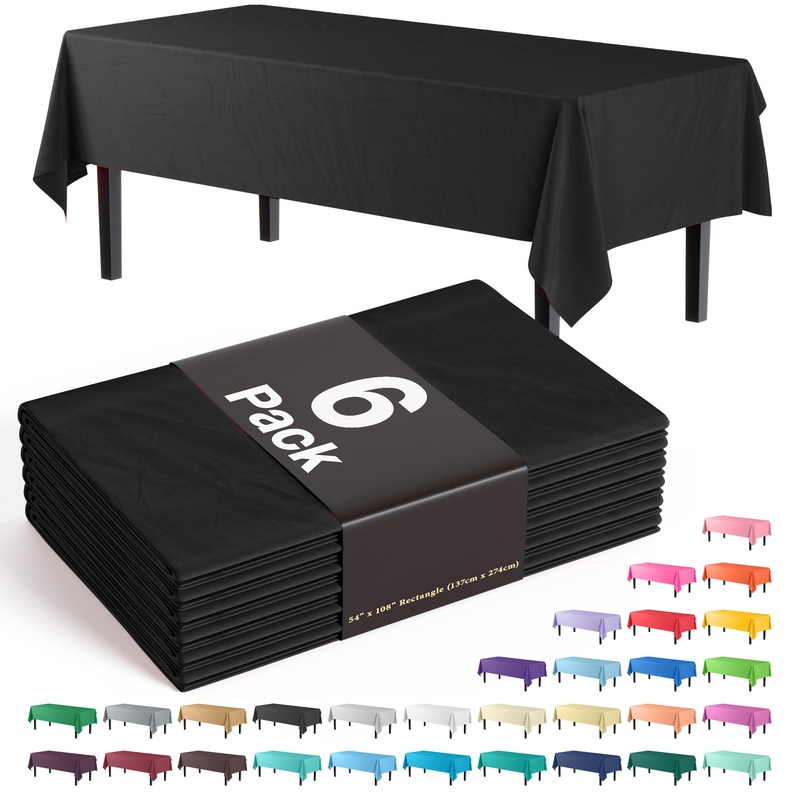 Premium Black Plastic Table Covers | 6 Pack