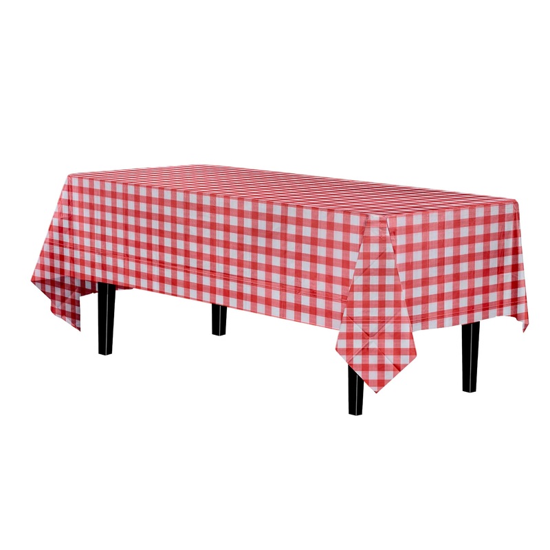 Red Gingham Plastic Table Covers | 12 Pack