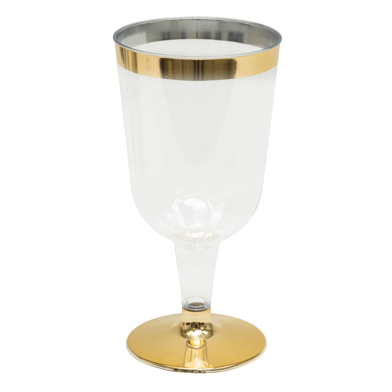Plastic Wine Glasses with Metallic Trim 4" 12pc/pack - Gold