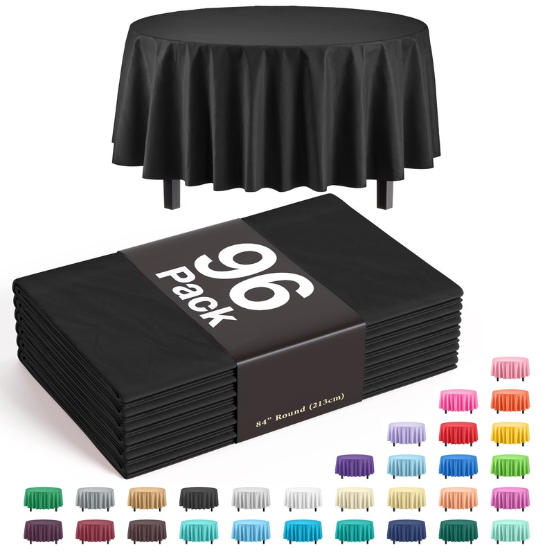 Premium Round Black Plastic Table Cover | Case of 96