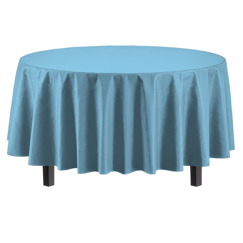 Round Sky Blue Plastic Table Cover