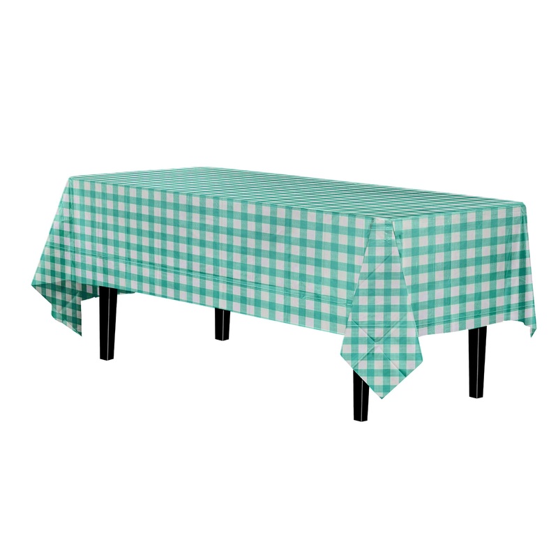 Teal Gingham Plastic Table Cover | Case of 48