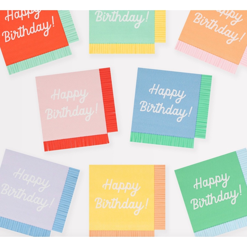 Mixed Happy Birthday Fringe Large Napkins