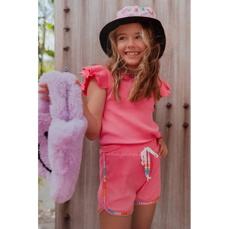 Pink Candy Gem Bead Ruffle Set