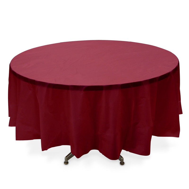 Round Plastic Table Cover 84" - Burgundy - Pack of 12