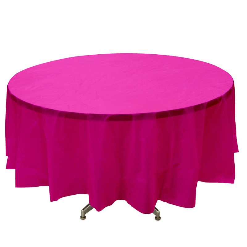 Round Plastic Table Cover 84" - Fuchsia - Pack of 12