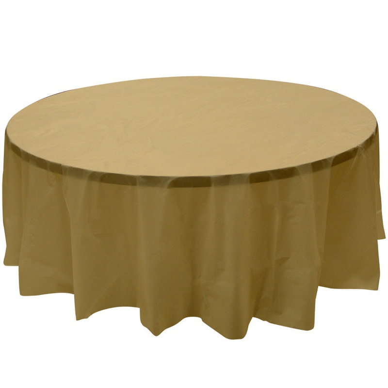 Round Plastic Table Cover 84" - Gold - Pack of 12