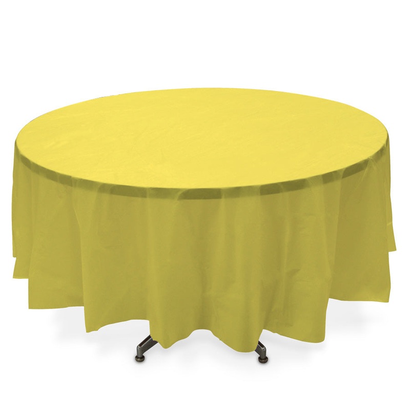 Round Plastic Table Cover 84" - Yellow - Pack of 12