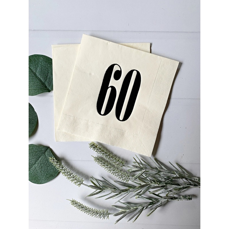 60 Cream & Black Birthday or Anniversary Napkins