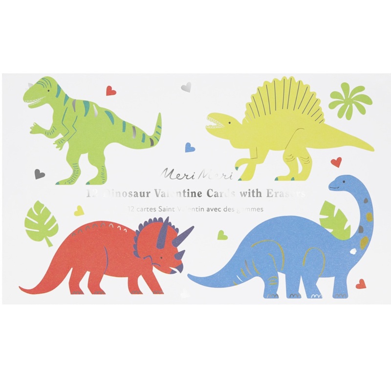 Dinosaurs Kids Valentine Cards & Eraser Set