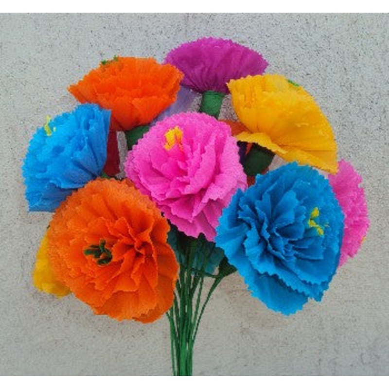 DZ PAPER CARNATION FLOWER MD SOLID COLOR ASSTD 3" D bouquet