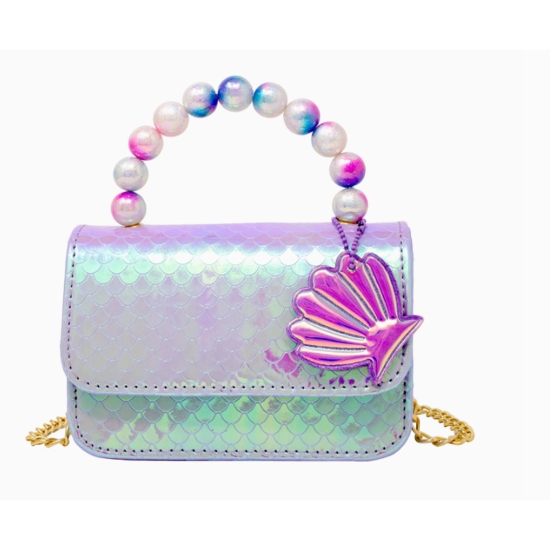 Purple Mermaid Pearl Handle Seashell Bag