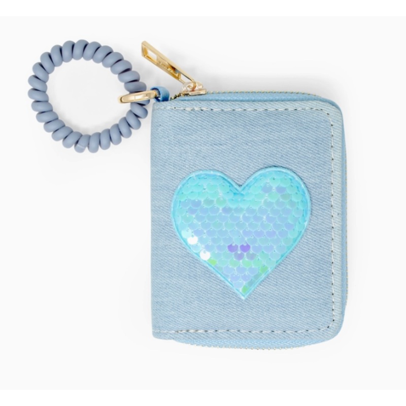 Sequin Heart Spiral Strap Wallet For Kids
