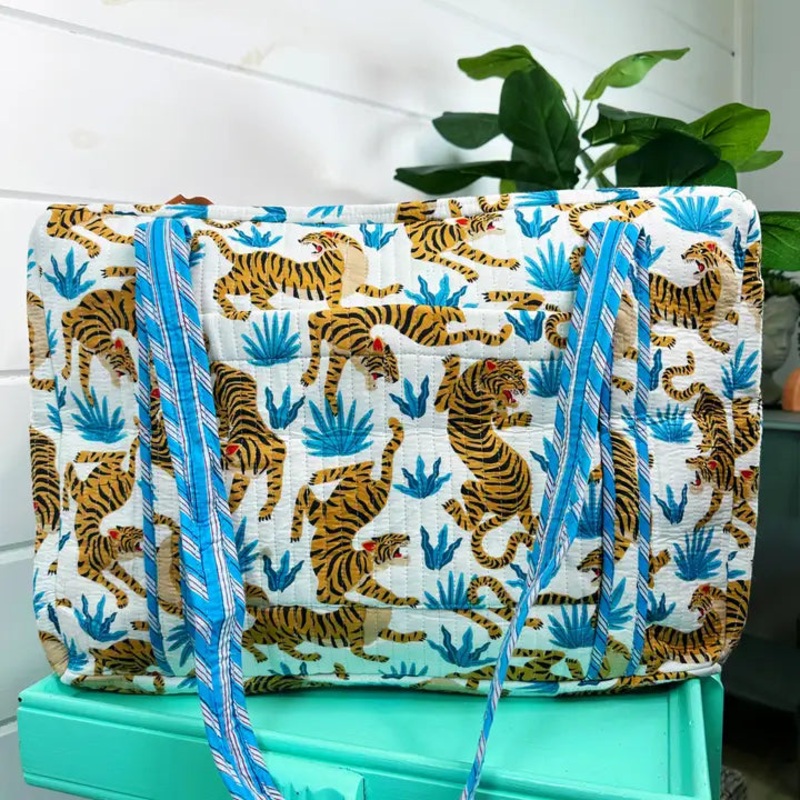 White Tiger Quilted Duffle Bag | Weekender Travel Overnight Bag