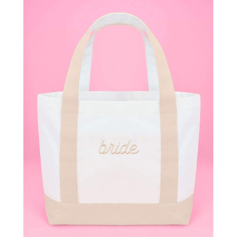 Beige Bride Embroidered Tote Bag