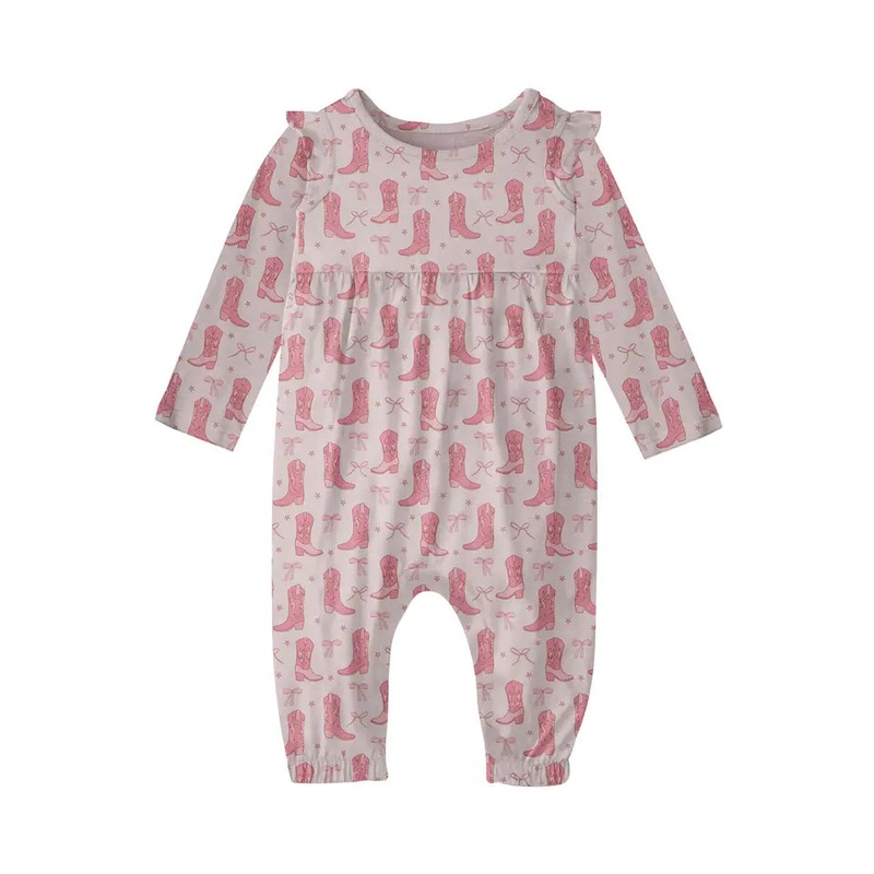 Cowgirl Boots & Bows Ls Flutter Romper