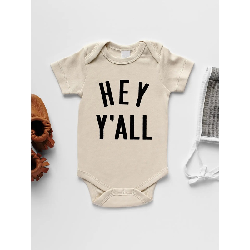 Cream Hey Y'all Organic Baby Bodysuit
