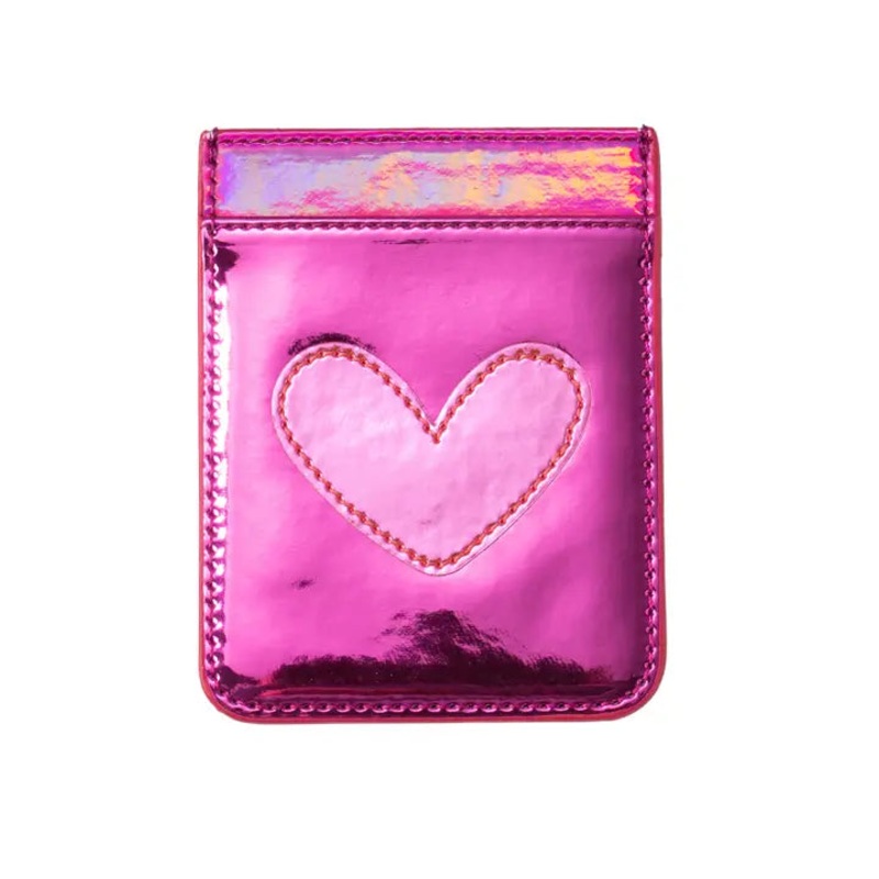 Iridescent Dark Pink with Pink Heart Phone Wallet