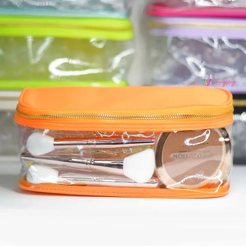 Neon Orange Rectangular Makeup Bag
