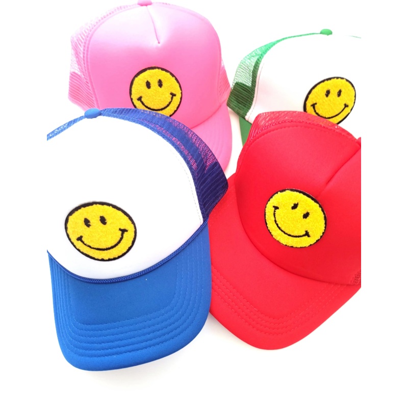 Smiley Face Chenille Patch Trucker Hat