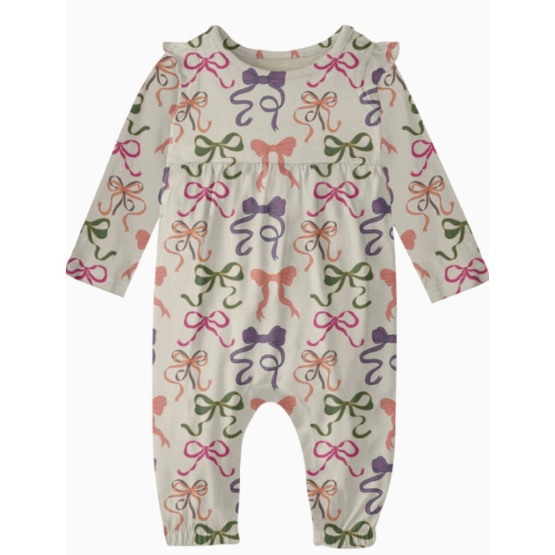 Bows Long Sleeve Flutter Romper