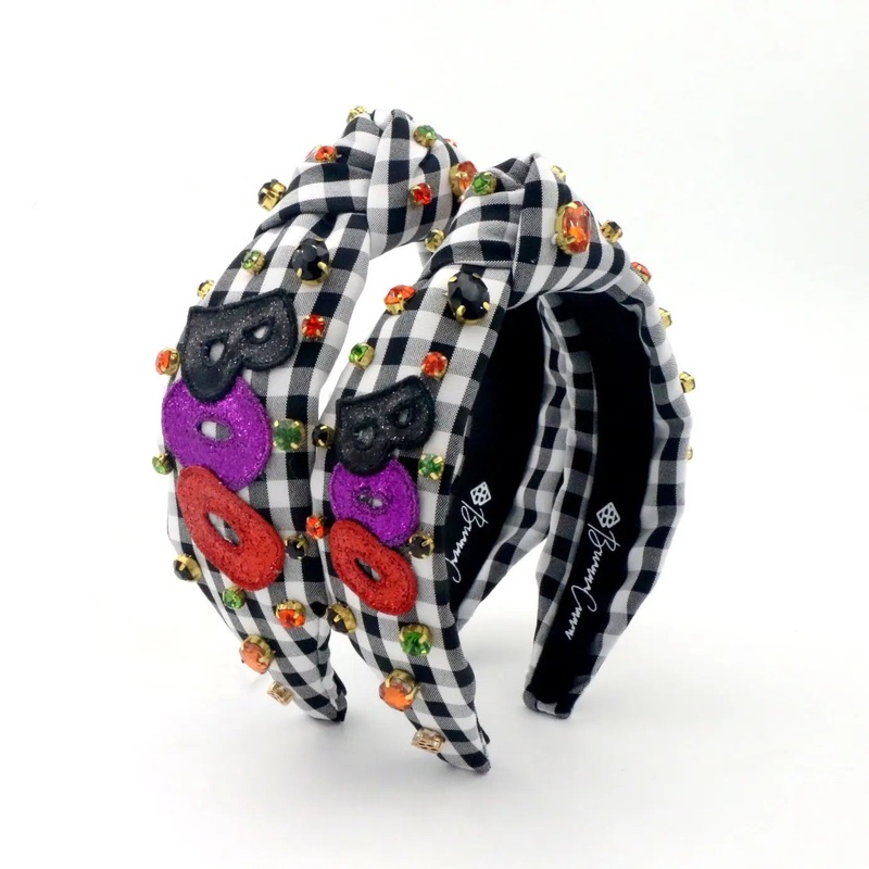 Child Size Black & White Gingham Boo Headband with Crystals