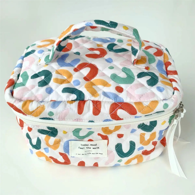Multi Block Print Quilted Cosmetic Containers Bag
