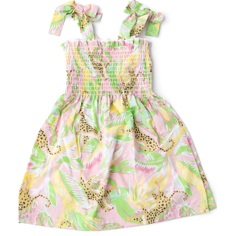 Palm Beach Leopard Girls Smocked Tie Top Dress